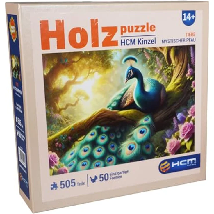HCM Kinzel Holzpuzzle Mystischer Pfau, 505 Teile, detailreiches Design, hochwertiges Holz, leuchtende Farben, langlebige Premium-Qualität – Bild 2