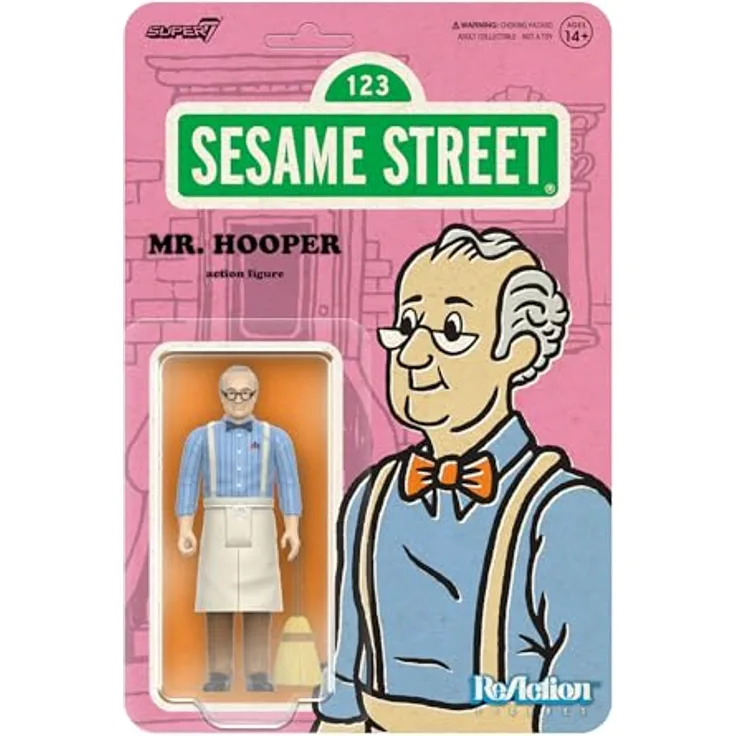 Super7 Sesamstraße Mr. Hooper, 9,5 cm große Actionfigur mit Besenzubehör für Sammelfreunde