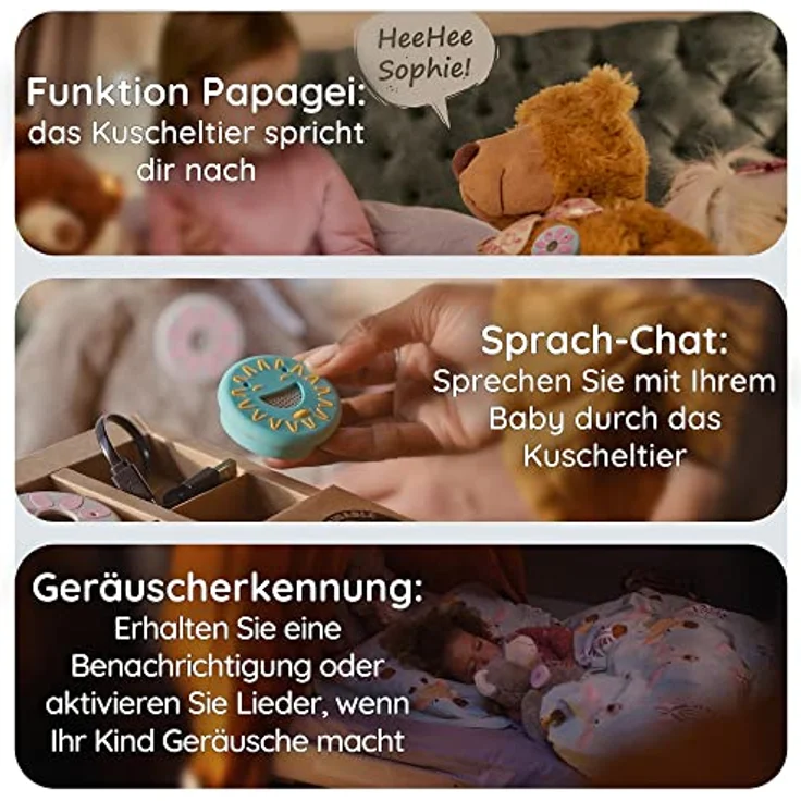 Alecto Baby HeeHee - Chat-Schaltfläche, Macht Ihr Kuscheltier zum Interaktiven Freund - Baby Musik Spielzeug mit Text-Chat - Steuerbar mit App - 100% Nachhaltig und Biologisch Abbaubar – Bild 3