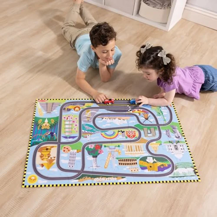 Melissa & Doug Bodenpuzzle aus Karton Schienen um die ganze Welt und aufziehbare Fahrzeuge – 48 Teile, für Jungen und Mädchen ab 3 Jahren – Bild 2