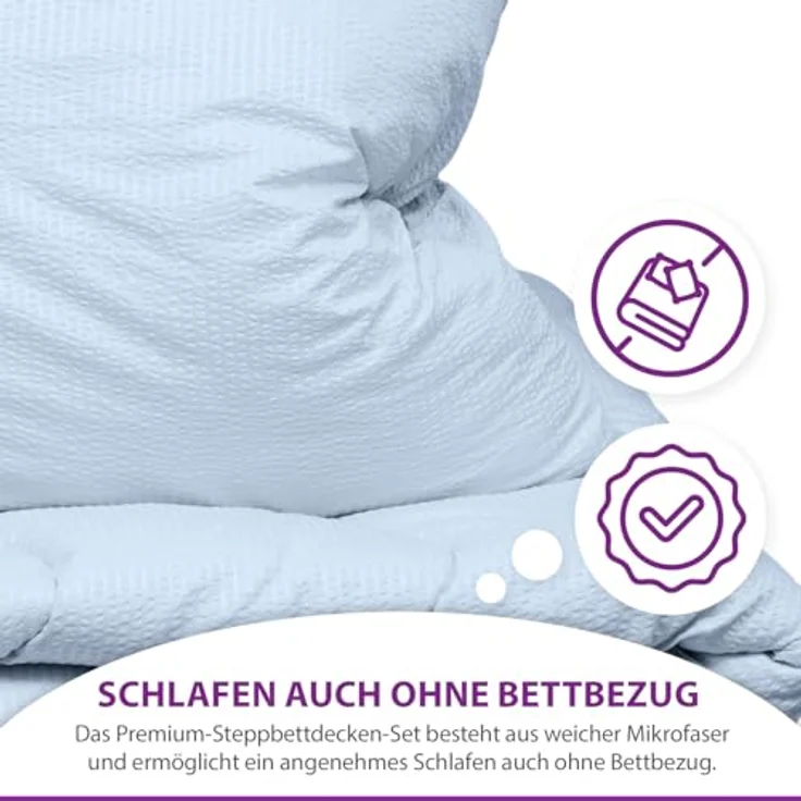 AddLiving Seerzucker 2in1 Bettenset blau, Steppbettdecke 135x200 & Kopfkissen 80x80, atmungsaktiv & waschbar, Öko-Tex 100 zertifiziert, ideal für Kinder – Bild 4