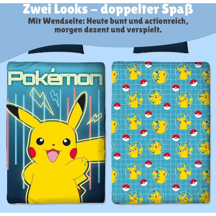 Pokemon Bettwäsche für Kinder mit Pikachu 135x200 80x80 cm Motiv Glow aus 100% Baumwolle – Bild 5