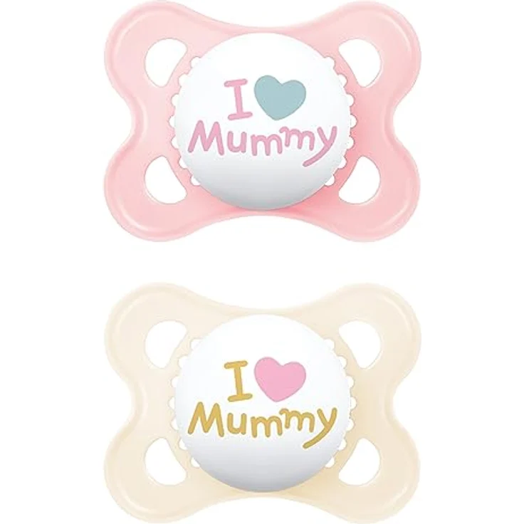 MAM Original Schnuller im 2er-Set, zahnfreundlicher Baby Schnuller aus nachhaltigen & bio-erneuerbaren Materialien, Sauger aus MAM SkinSoft Silikon, mit Schnullerbox, 0-6 Monate, rosa/hellbeige – Bild 1