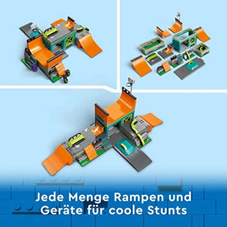 LEGO 60364 City Skaterpark, Spielzeug für Kinder ab 6 Jahren, mit BMX-Rad, Skateboard, Scooter, Inline-Skates und 4 Skater-Minifiguren zum Ausführen von Stunts, 2023 Set – Bild 3