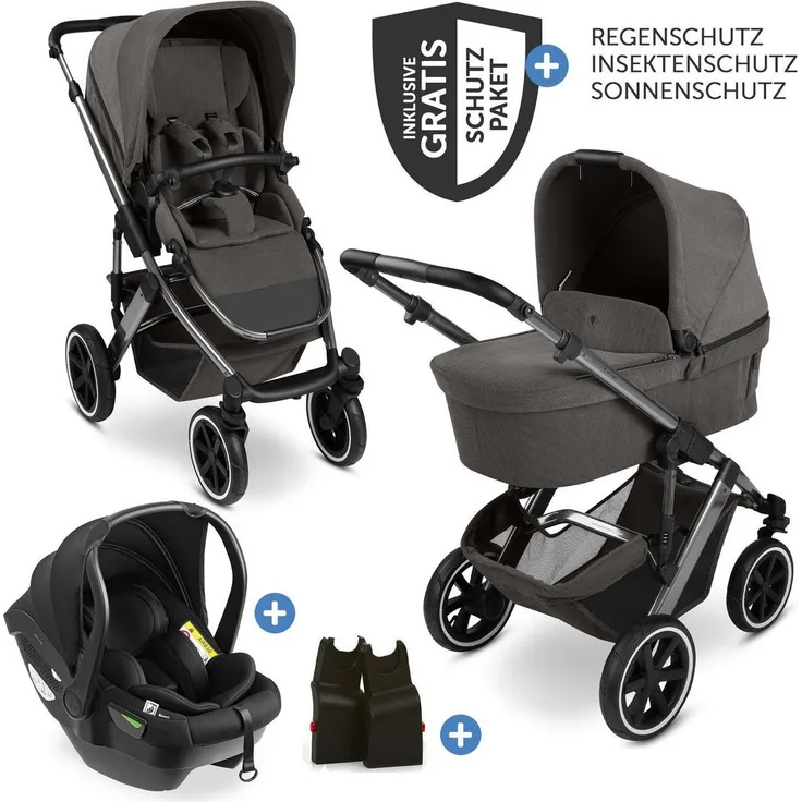 ABC Design Salsa 5 Air 3in1 Kinderwagen-Set, Kombikinderwagen mit Babyschale und Schutzpaket, Schwarz