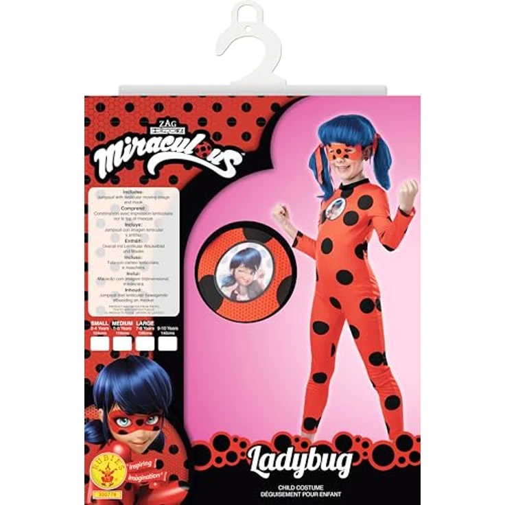 Rubie's Tikki Ladybug Miraculous Kostüm, langärmeliger Jumpsuit mit Maske, Größe S für 3-4 Jahre, rot – Bild 2