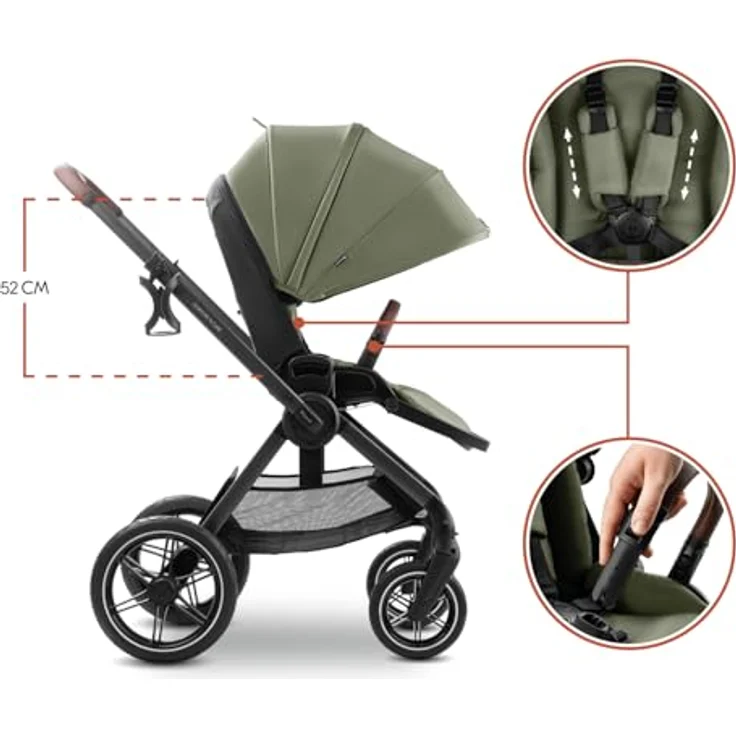 hauck Comfort N Care, Kinder Buggy in Olive mit Beindecke, wendbarem Sitz, Liegefunktion, XL Verdeck UPF 50+, Federung, Gummi Rädern, höhenverstellbarem Schieber und Getränkehalter – Bild 5