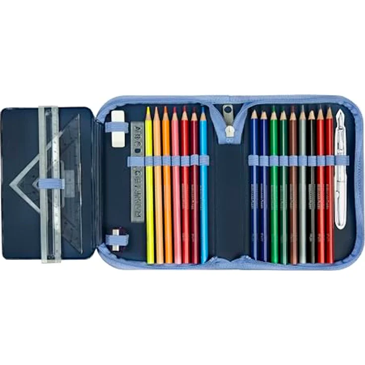Scooli Gefülltes Schüleretui Frozen, Federmäppchen mit 14 Buntstiften, 2 Bleistiften und Zubehör, ergonomisch geformt, robust und langlebig, ideal für Schule und Freizeit, ab 6 Jahren – Bild 3