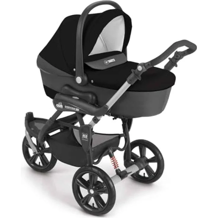 CAM Cortina X3 tris 3-in-1 Kombi-Kinderwagen, inkl. Babyschale, Fußsack & Wickeltasche, Schwarz, kompakt und leicht (9,3 kg) – Bild 1