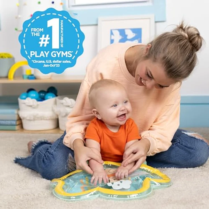 Bright Starts Winnie Puuh Once Upon a Tummy Time, Bauchlage-Wassermatte in Blau, mit 3 schwimmenden Teilen, geeignet für Neugeborene – Bild 2
