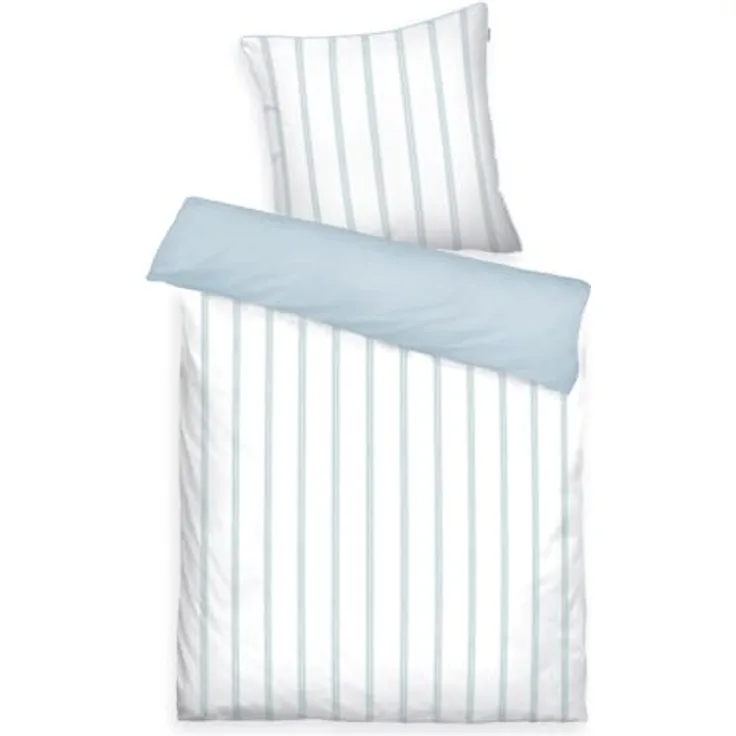 TOM TAILOR Satin-Bettwäsche CLASSIC SATIN STRIPES Weiß/Hellblau, Wendemotiv, Paspel am Kissen, 100% Baumwolle/Satin