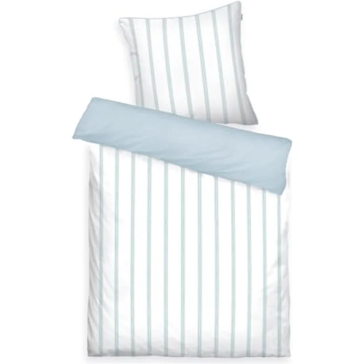 TOM TAILOR Satin-Bettwäsche CLASSIC SATIN STRIPES Weiß/Hellblau, Wendemotiv, Paspel am Kissen, 100% Baumwolle/Satin – Bild 1