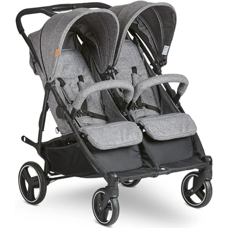 ABC Design Zwillingsbuggy Twin - Circle Line mit Liegefunktion (inkl. Regenverdeck) - Woven Graphite, kompakt faltbar, pannenfeste Luftkammerräder, Circle Line Design - Preisvergleich – Bild 1