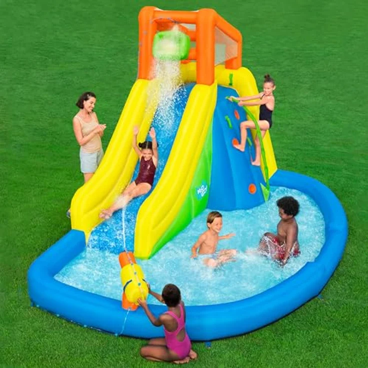 Bestway H2OGO! Mega-Wasserpark Wasserberg, 435 x 286 x 267 cm, für 5 Kinder, inklusive Rutsche, Kletterwand, Wasserkanone und Dauergebläse, PVC-beschichtetes Polyester, ab 5 Jahren, mit Reparatur-Set und Aufbewahrungstasche – Bild 2