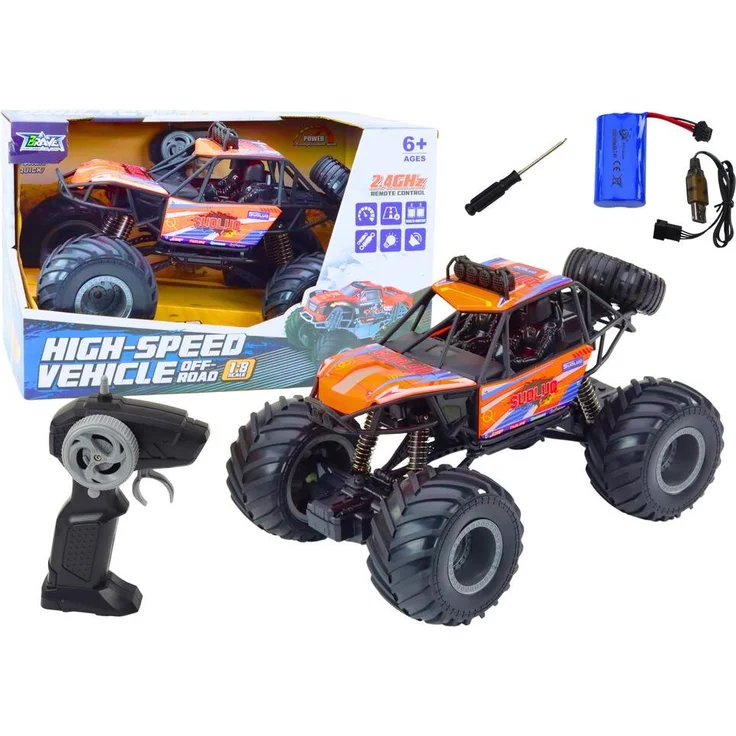 Wisam Off-Road Ferngesteuertes RC Auto 1:8 mit Stoßdämpfern, Orange, 12 km/h, 2,4G Fernbedienung, Licht- und Soundeffekte