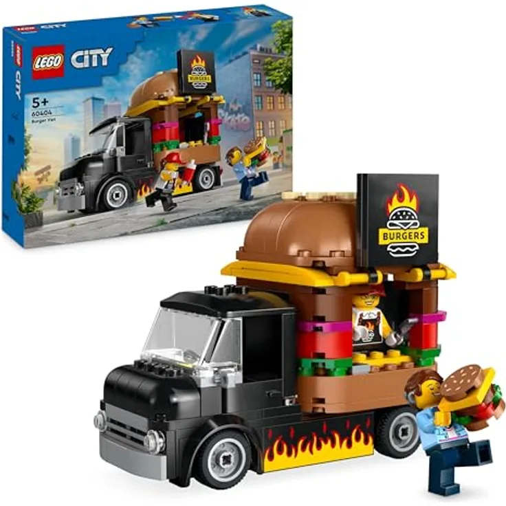 LEGO City Burger-Truck, Bauset mit Spielzeug-Auto für 5-jährige Kinder, Imbisswagen Minifigur und Zubehör, lustiges Geschenk für Jungen und Mädchen 60404