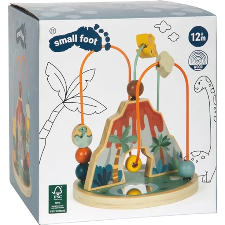 Small Foot Motorikschleife „Dino“, Motorikspielzeug aus FSC 100%-zertifiziertem Holz, für Kinder ab 12 Monaten, mit Vulkan und Metallschleifen, bunt – Bild 5