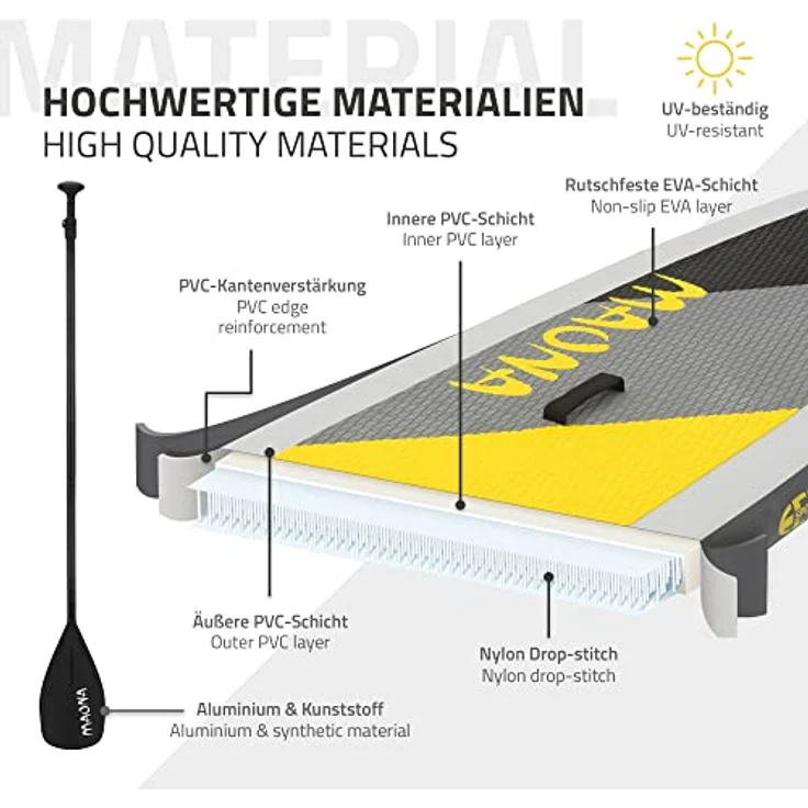ECD Germany Aufblasbares Stand Up Paddle Board Maona, 308 x 78 x 10 cm, grau, PVC, bis 120 kg, inkl. Pumpe, Tragetasche, Zubehörset, SUP Board für Einsteiger und Fortgeschrittene – Bild 5
