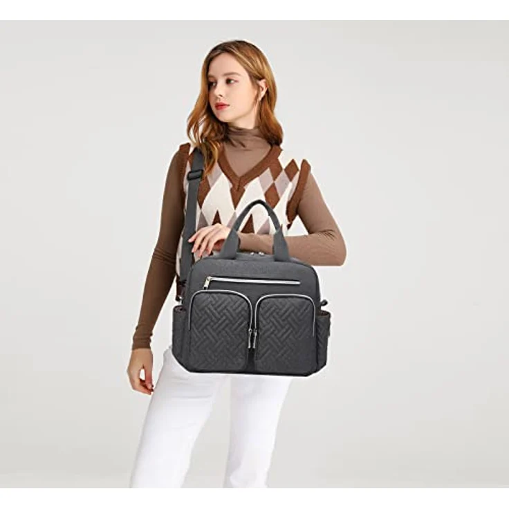 KONO Wickeltasche, große Windeltasche zum Aufhängen am Kinderwagen mit isolierten Fächern, Wickelauflage, wasserdicht und leicht (Dunkelgrau, 37x37x14,5cm) – Bild 2