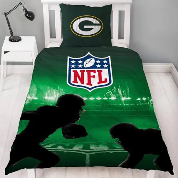 BERONAGE NFL Bettwäsche Green Bay Packers 135 x 200 cm + 80 x 80 cm 100% Baumwolle in Renforcé-Linon-Qualität mit Reißverschluss American Football Fan Super Bowl Cheeseheads Wende-Bezug deutsche Größe – Bild 4