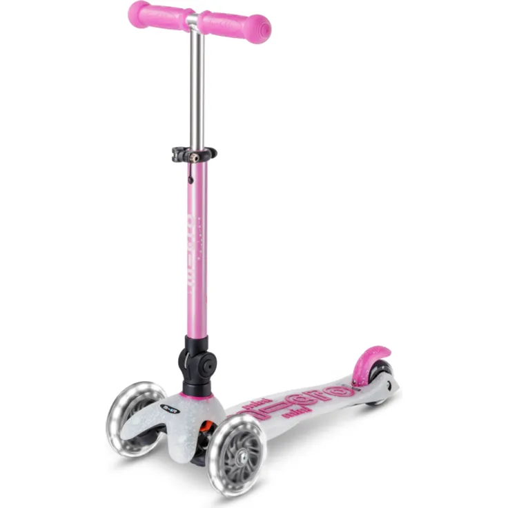 Micro Mini Micro Deluxe Foldable Orion LED Kinderroller, Faltbare Scooter mit Leuchtrollen in Pink, Höhenverstellbarer Lenker