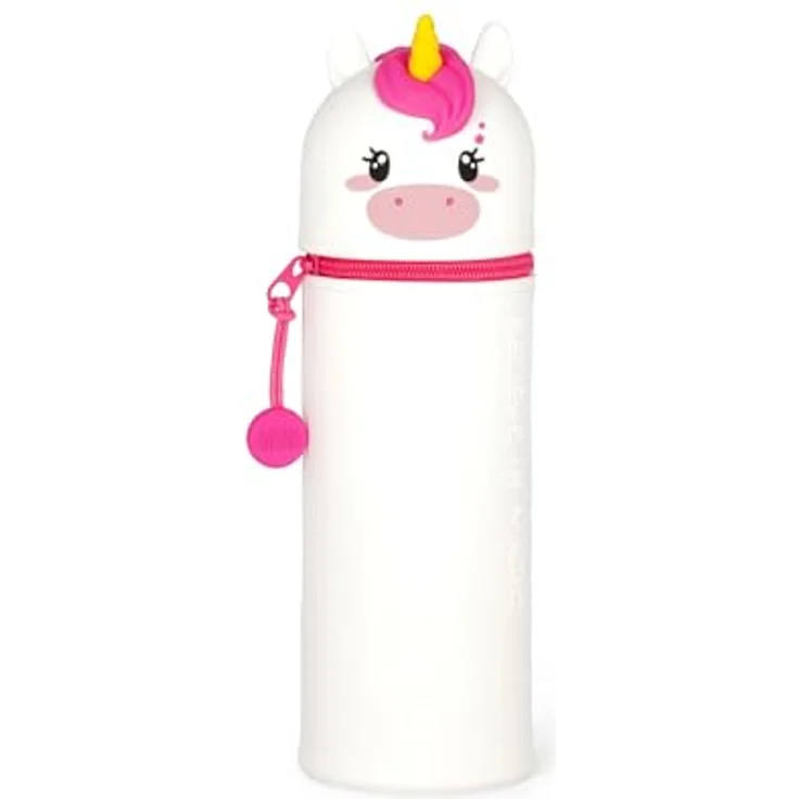 LEGAMI - 2-in-1 Weiche Silikontasche - Kawaii, Einhornförmige Schultasche, Tischstifthalter, Reißverschluss, Silikon, Stiftetasche Buntstifte Marker, H 18,5 cm - Pink – Bild 1