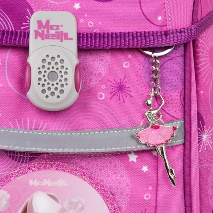 McNeill Schulranzen Tenero, Pinky (Set, 5-tlg) mit Federmäppchen, Turnbeutel, Schlamperrolle & Motivmagnet, leichtgewichtig, ClickFlex Rückensystem, reflektierendes Magnetschloss, gepolsterte Schultergurte – Bild 8
