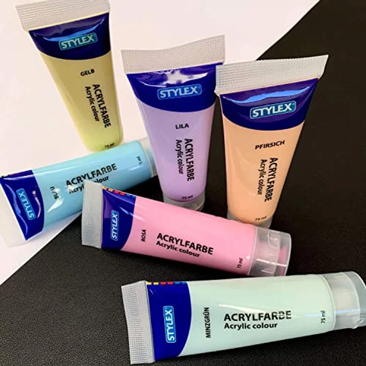 Stylex 28629 Pastell Acrylfarben Set, 6 Tuben á 75 ml, matt, lichtbeständig, schnelltrocknend, wasserfest, hohe Deck- und Farbkraft – Bild 4