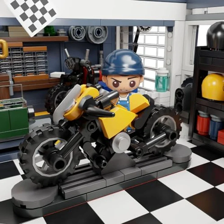 Pantasy Original Bauset Motorcycle Restaurant, modulares Klemmbaustein-Bauset mit 2994 Teilen, inklusive 5 Minifiguren und Dachterrassen-Bar – Bild 5
