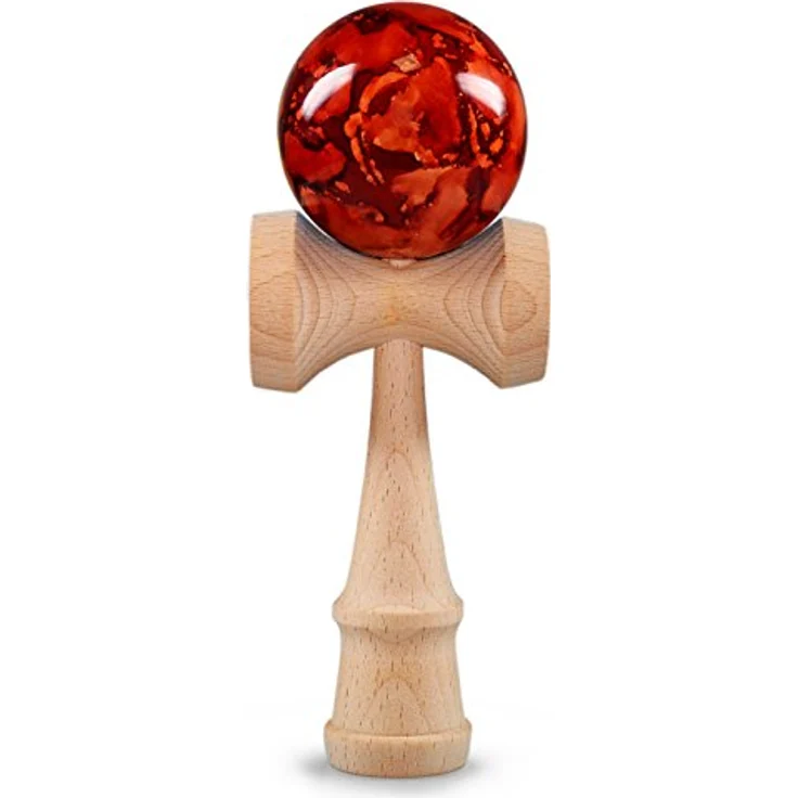 Ganzoo Kendama Geschicklichkeitsspiel, traditionelles japanisches Holzspielzeug aus Buchenholz mit roter Kugel, Schnur und Fangtellern für Balance und Koordination, 1 Stück – Bild 1
