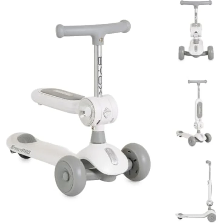 Byox Kinderroller StreetPro 2in1, Laufrad mit PU-Rollen, höhenverstellbar, Musik und Licht, grau – Bild 1