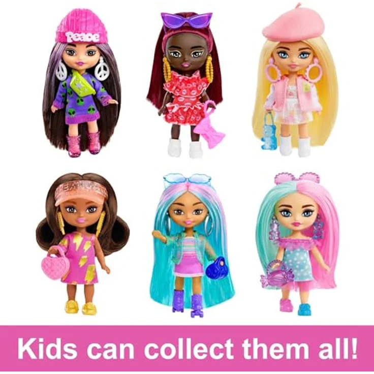 Barbie HLN47 - Extra Mini Minis Puppe mit burgunderroten Haaren und Sonnenbrille, rotes Rüschenkleid, Moden und Accessoires, Puppen Spielzeug ab 3 Jahren – Bild 6