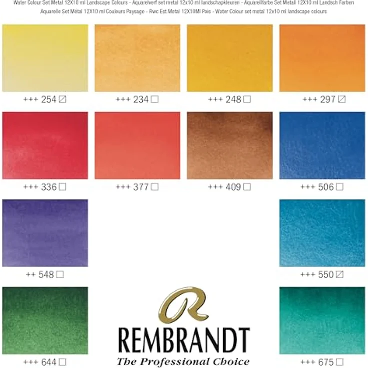 Rembrandt Professionelles Aquarellfarben Set, 12 Farben für Landschaftsbilder in luxuriöser Metalldose, je 10 ml, extrafeine Qualität – Bild 4