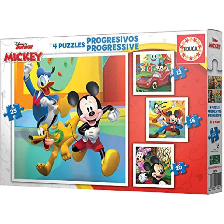 Educa - Mickeys Freunde, 4in1 Puzzleset mit 12/16/20/25 Teilen, Puzzle für Kinder ab 3 Jahren, Disney (19294) - Wunderschöne Motive von Mickey, Minnie, Donald, Goofy und Pluto, FSC-zertifiziert, umweltfreundlich hergestellt – Bild 3