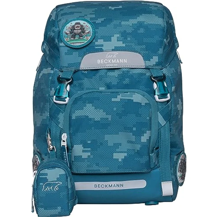 Beckmann Schulranzen Classic (6tlg., blau) mit Sportrucksack, Federmäppchen, Schlamperrolle, inkl. Buttons und wasserdichtem Innenfach – Bild 3