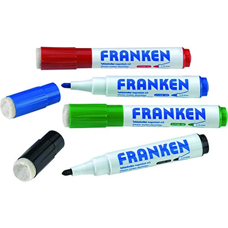 FRANKEN KombiMarker Whiteboard Marker, 4 Stück farblich sortiert, 1-3mm Strichstärke, geruchsneutral, trocken abwischbar – Bild 1