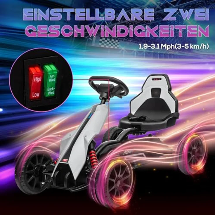 HOMCOM Elektro Gokart 12 V für Kinder, verstellbare Geschwindigkeiten 3-5 km/h, Sicherheitsgurt, für 3-8 Jahre, Weiß – Bild 4