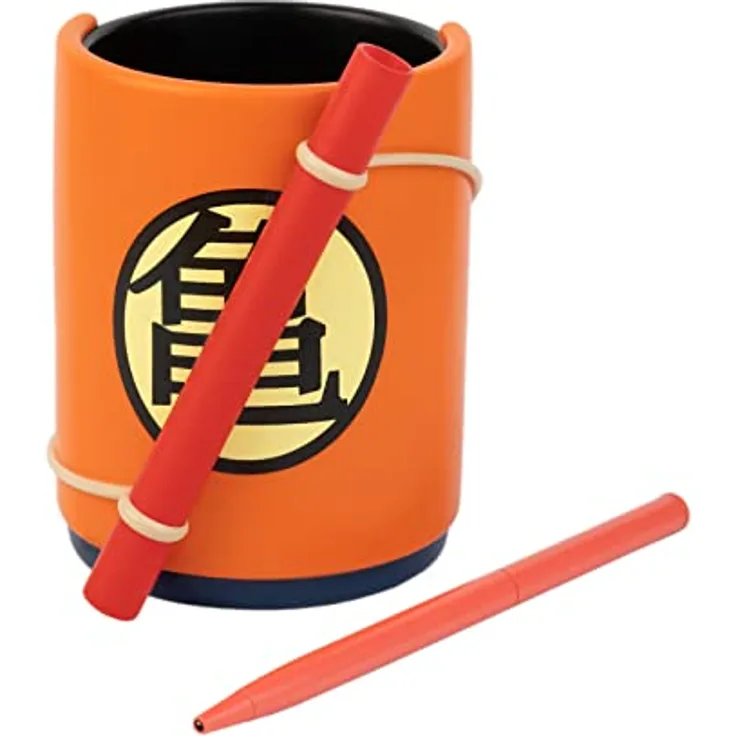 Grupo Erik Stiftehalter Dragonball Z Goku, Schreibtisch Organizer mit oranger Kugelschreiber, 7,9 x 8 x 11 cm, offizielles Dragon Ball Merchandise