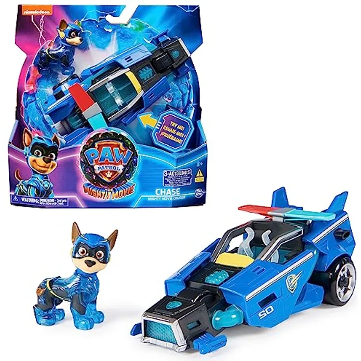 PAW PATROL: Der Mighty Kinofilm, Superhelden-Basis-Fahrzeug Spielzeugauto von Chase mit Welpenfigur, Polizeiauto mit Licht- und Geräuscheffekten, Spielzeug geeignet für Kinder ab 3 Jahren