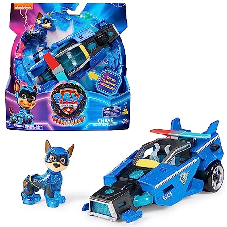 PAW PATROL: Der Mighty Kinofilm, Superhelden-Basis-Fahrzeug Spielzeugauto von Chase mit Welpenfigur, Polizeiauto mit Licht- und Geräuscheffekten, Spielzeug geeignet für Kinder ab 3 Jahren – Bild 1