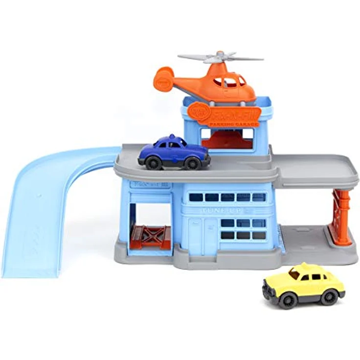 Green Toys 8601312 Parkgarage mit Hubschrauber und 2 Autos, Spielset aus 100% recyceltem Kunststoff, für Kinder ab 3 Jahren – Bild 2