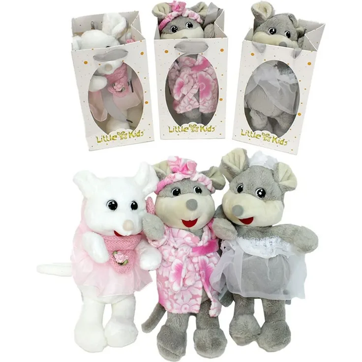 BEMIRO Plüschfigur Ratten Kuscheltier Maus "verkleidet" in Geschenktasche - 20 cm, interaktiver Spielgefährte in drei entzückenden Ausführungen