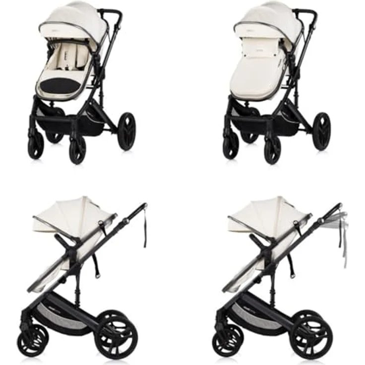 Chipolino Kinderwagen 3 in 1 Amore, inkl. Babyschale, Adapter, Wickeltasche und Fußabdeckung, beige-schwarz – Bild 3