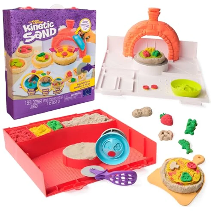 Spin Master Kinetic Sand Squish Pizza Set, Kreativset zur Förderung von Feinmotorik und Kreativität, inkl. Förmchen für individuelle Beläge – Bild 1