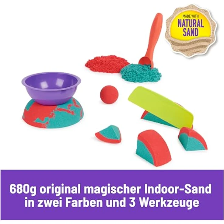 Spin Master Kinetic Sand Spielset Mold n' Flow, 2 Farben (Rot & Türkis) mit 3 Werkzeugen zum Formen und Gestalten – Bild 2