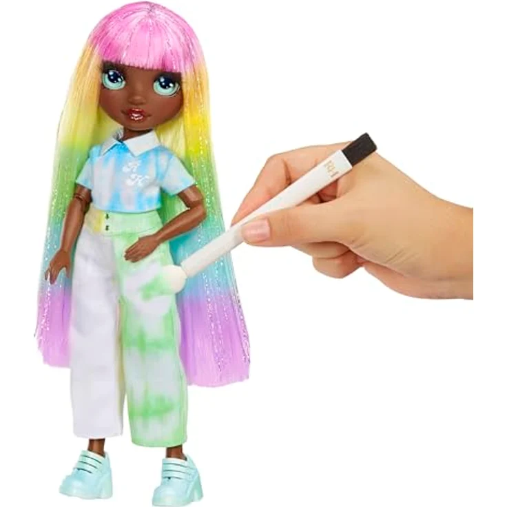 MGA ENTERTAINMENT Rainbow High Watercolor & Create, Anziehpuppe mit grünen Augen, DIY-Modepuppe mit auswaschbaren Aquarellfarben – Bild 4