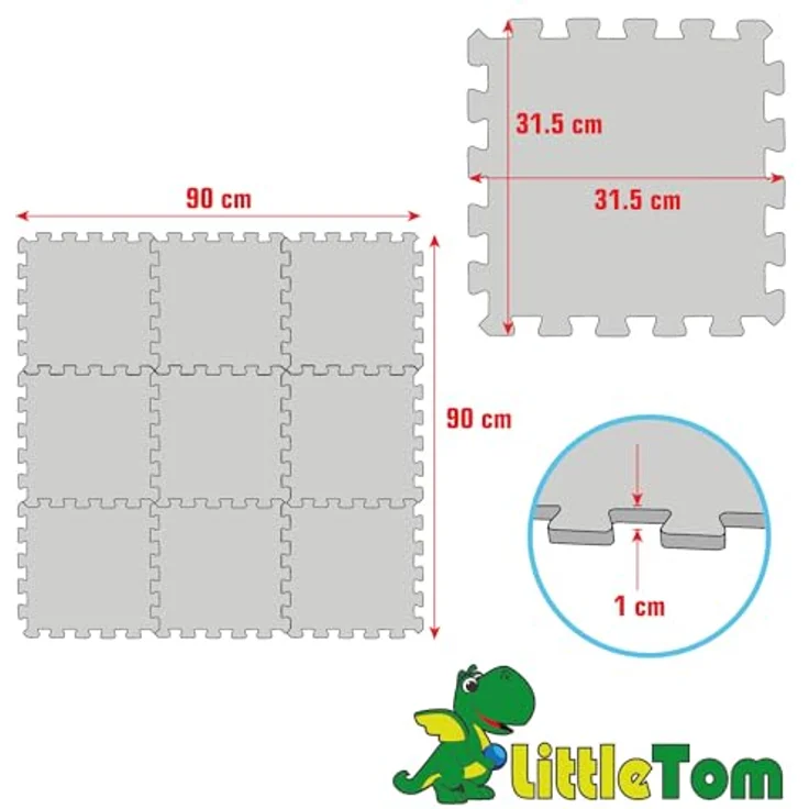LittleTom Puzzlematte 9 Teile Spielmatte Baby Krabbelmatte, 30x30cm Kinderzimmer Bodenmatte in Grau – Bild 4