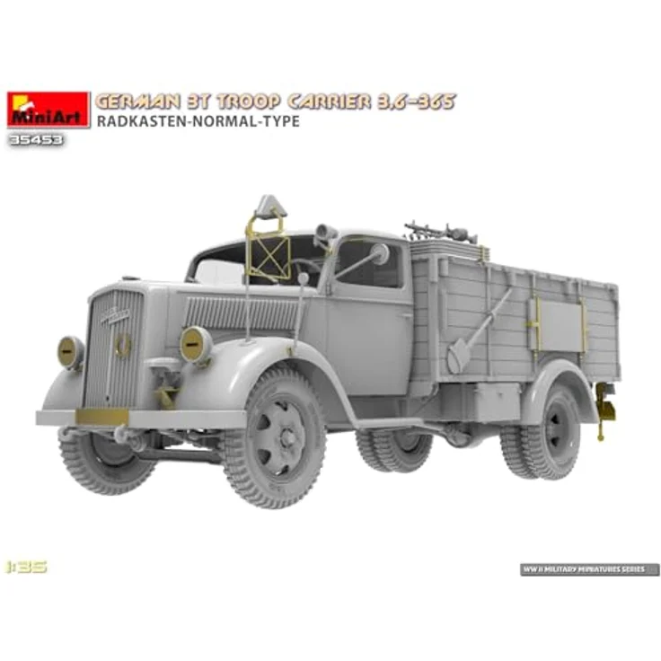 Mini Art Miniart 1:35 - German 3T Truck 3,6-36S Radkasten Normal Type, detaillierter Modellbausatz mit Truppenbänken für Wehrmacht-Transporter – Bild 9