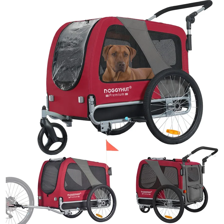 TIGGO DOGGYHUT® Premium LARGE Fahrradanhänger & Jogger 2 in 1, universelle Fahrradkupplung, für mittelgroße und große Hunde, blau