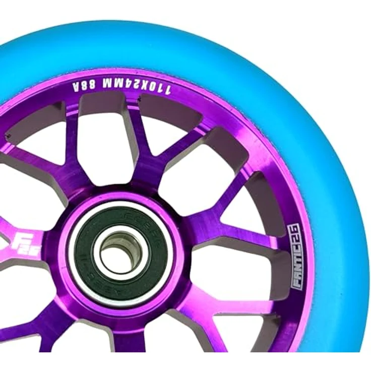 Fantic26 Spy7 Stunt-Scooter Rolle 110mm Abec11 Purple / Pu Türkis, Aluminium 6061-T6, ABEC-11 Kugellager, 88A Härte – Bild 3